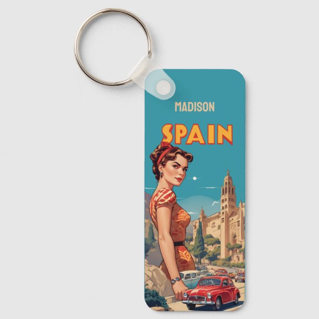 Custom Name Vintage Spain Keychain (Front)