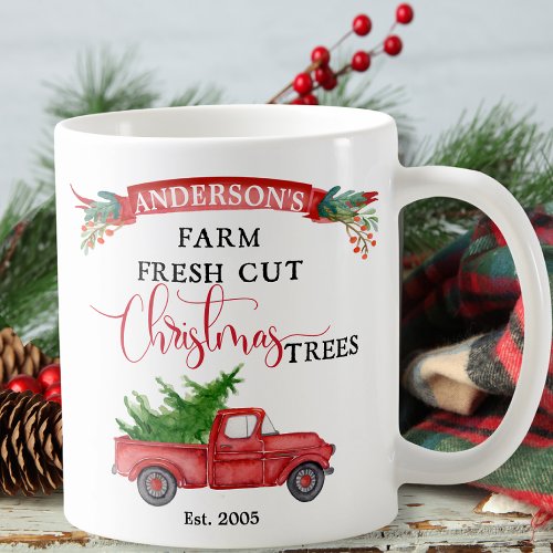 Custom Name Vintage Truck Fresh Farm Trees Holiday Coffee Mug