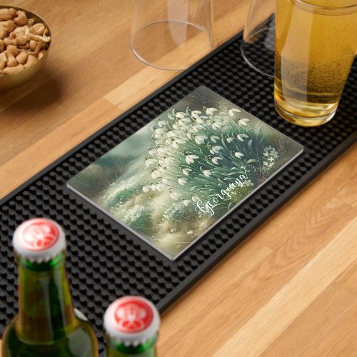 Custom Name Vintage Watercolor Floral Snowdrops Bar Mat