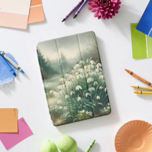 Custom Name Vintage Watercolor Floral Snowdrops iPad Pro Cover