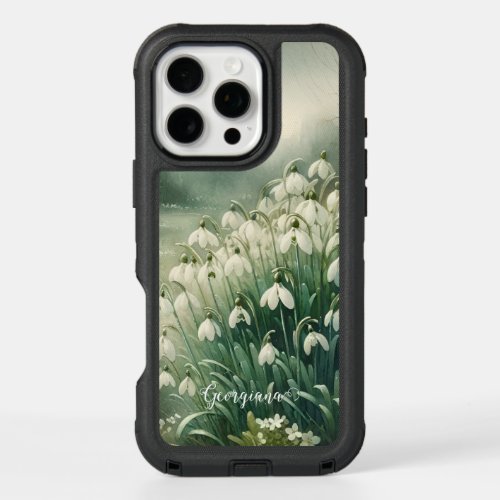 Custom Name Vintage Watercolor Floral Snowdrops iPhone 16 Pro Max Case