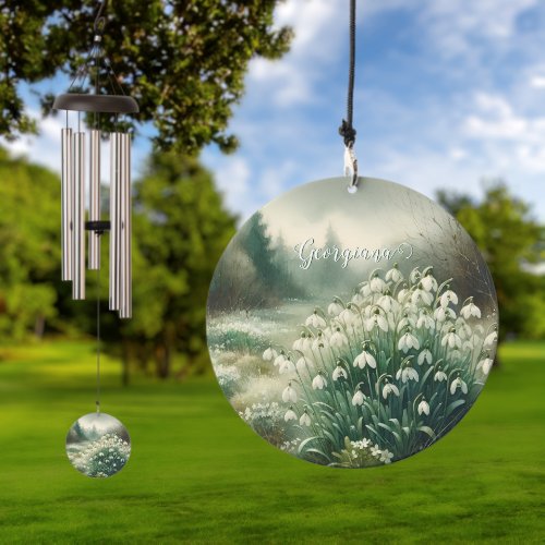 Custom Name Vintage Watercolor Floral Snowdrops Wind Chime