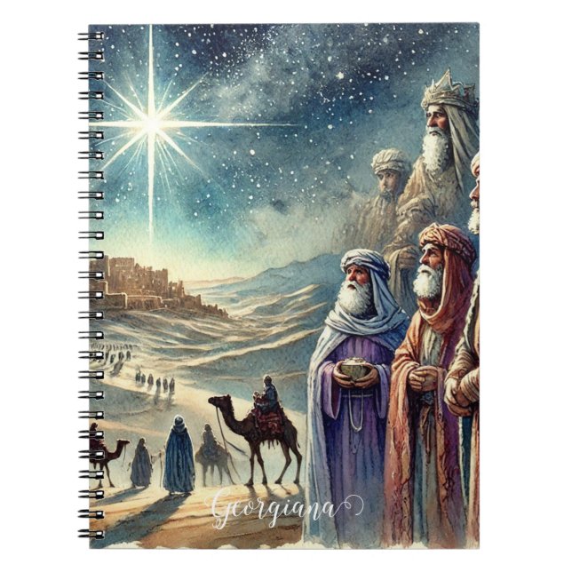 Custom Name Vintage Watercolor Three Wise Men Notebook (Front)