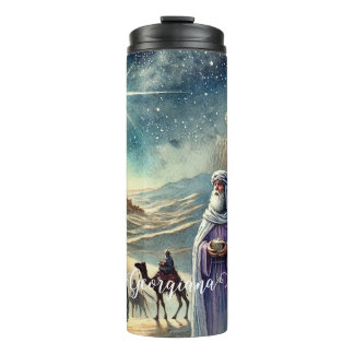 Custom Name Vintage Watercolor Three Wise Men Thermal Tumbler