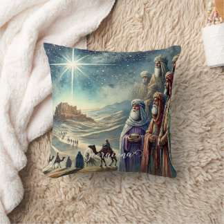 Custom Name Vintage Watercolor Three Wise Men Throw Pillow