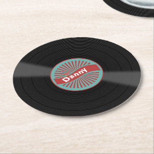 Custom name vinyl record round paper coaster