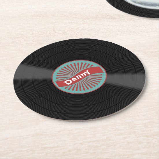Custom name vinyl record round paper coaster