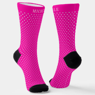 Custom Name Vivid Magenta Hot Pink Polka Dot Socks