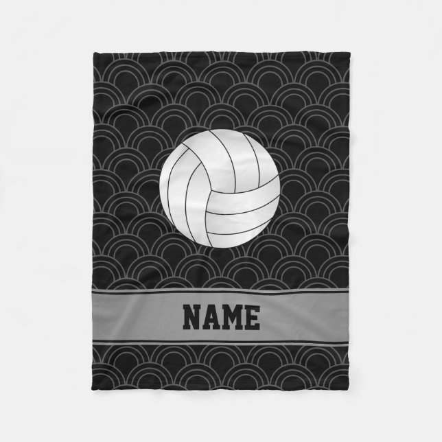 Custom name volleyball black half circles fleece blanket (Front)
