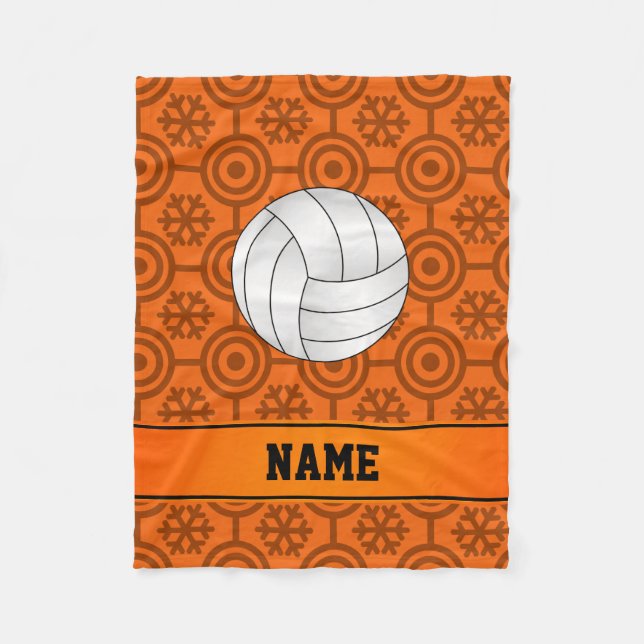 Custom name volleyball black orange snowflakes fleece blanket (Front)