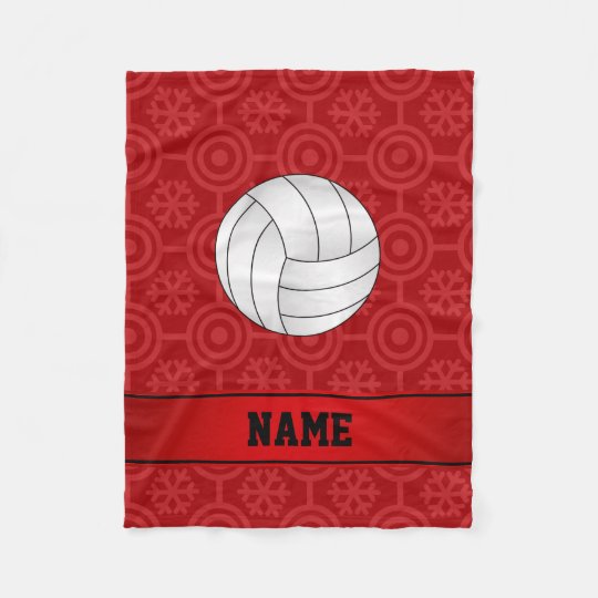 Custom name volleyball black red snowflakes fleece blanket | Zazzle.com