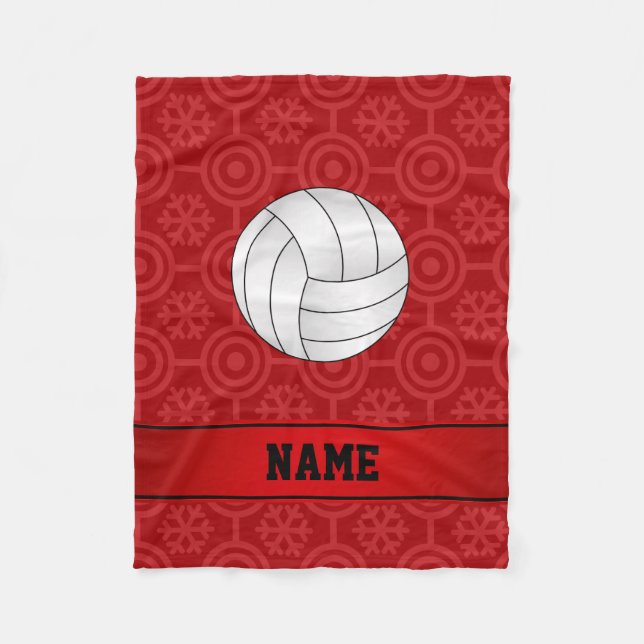 Custom name volleyball black red snowflakes fleece blanket (Front)
