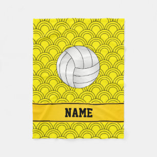 Custom name volleyball black yellow half circles fleece blanket