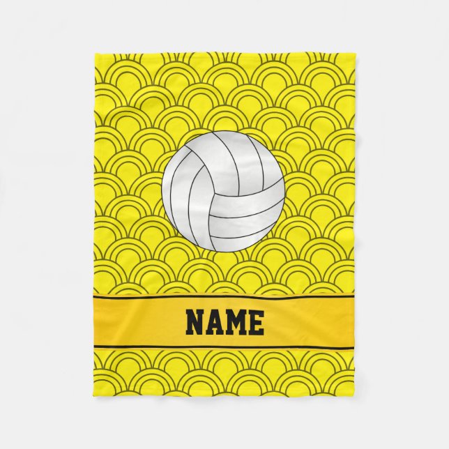 Custom name volleyball black yellow half circles fleece blanket (Front)