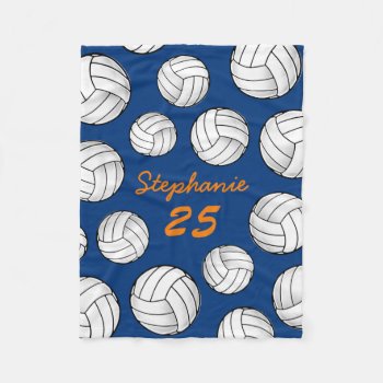 Custom Name Volleyball Navy Fleece Blanket by HappyPlanetShop at Zazzle