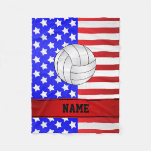 Custom name volleyball patriotic stars stripes fleece blanket