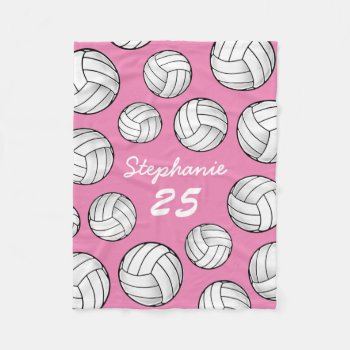 Custom Name Volleyball Pink Fleece Blanket by HappyPlanetShop at Zazzle
