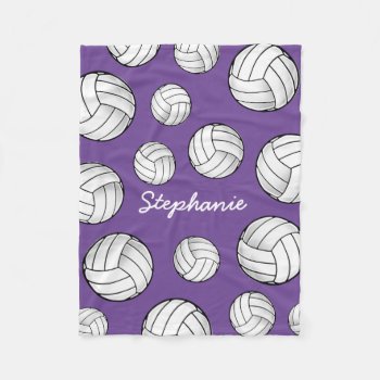 Custom Name Volleyball Purple Fleece Blanket by HappyPlanetShop at Zazzle