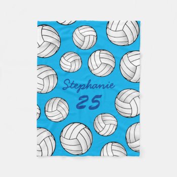 Custom Name Volleyball Turquoise Fleece Blanket by HappyPlanetShop at Zazzle