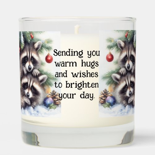 Custom Name Warm Hugs Cute Raccoon Christmas Fun Scented Candle