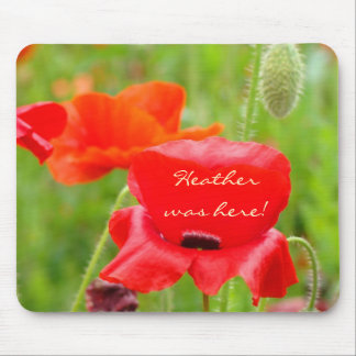 Custom Name was here! mousepad Red Poppy Flower