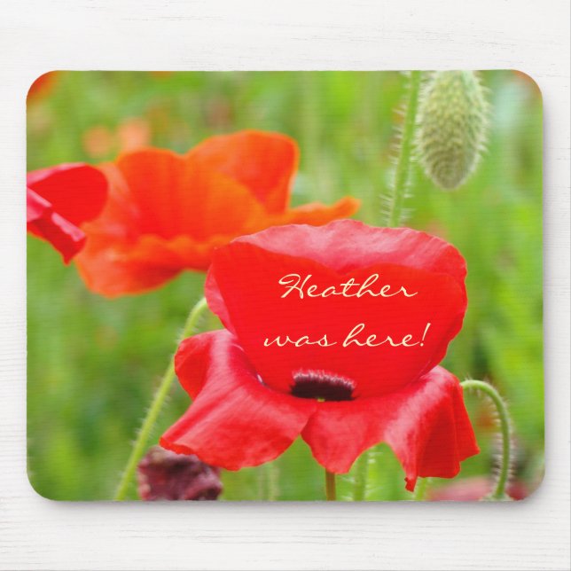 Custom Name was here! mousepad Red Poppy Flower (Front)