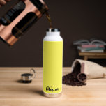 Custom Name Water Bottle<br><div class="desc">This insulated water bottle is shown in white with a sunny yellow accent color and a custom name sample.
Customize this item and change the sample name to yours.</div>