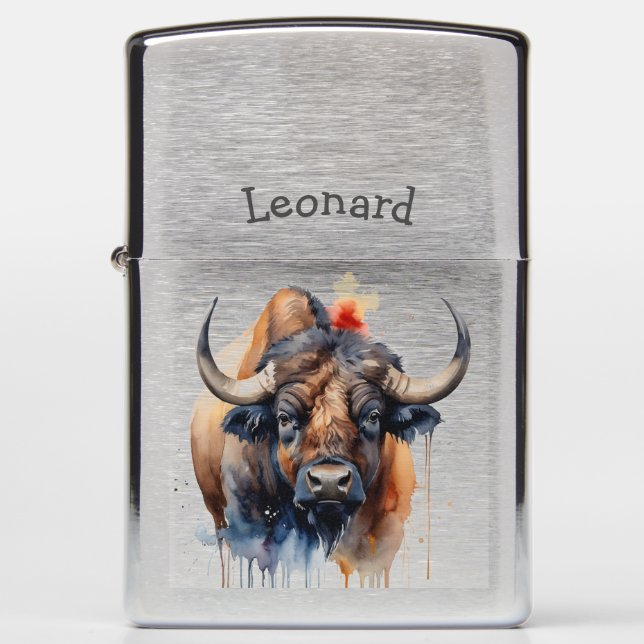 Custom Name Water Buffalo Wildlife Animal Nature  Zippo Lighter (Front)