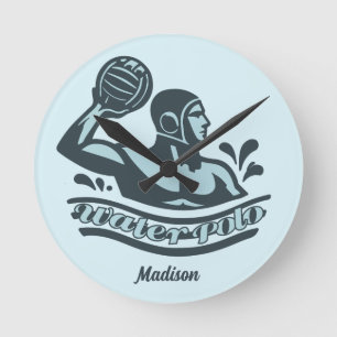 Custom Name Water Polo Round Clock