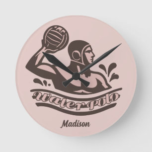Custom Name Water Polo Round Clock