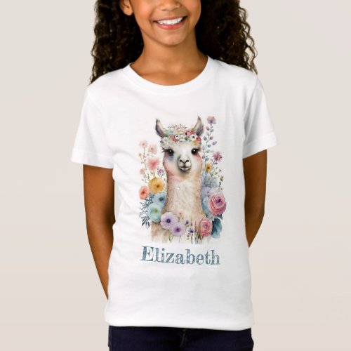 Custom Name Watercolor Alpaca T_shirt