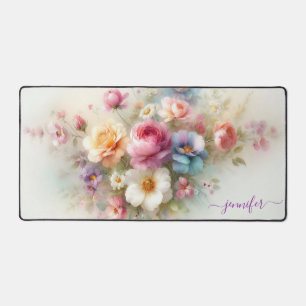 Custom Name Watercolor Aquarell Floral Template Desk Mat