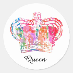 Custom Name Watercolor Art Royal Crown King Queen Classic Round Sticker