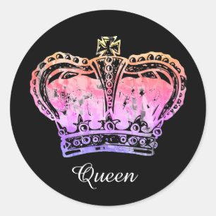 Custom Name Watercolor Art Royal Crown King Queen Classic Round Sticker