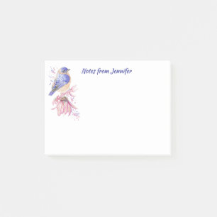 Custom Name Watercolor Bluebird Garden Bird Art Post-it Notes