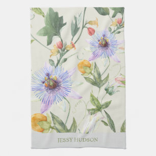 Custom Name Watercolor Botanical Floral Citrus Kitchen Towel