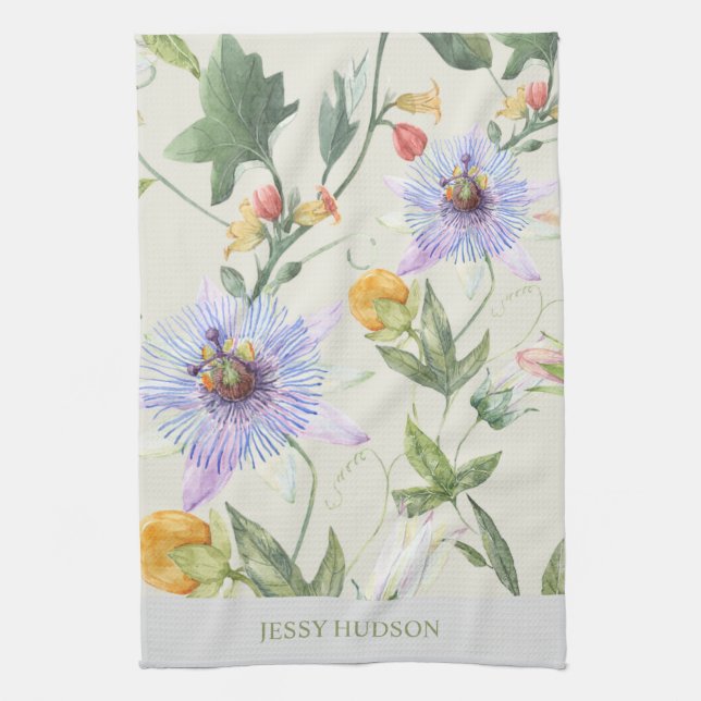 Custom Name Watercolor Botanical Floral Citrus  Kitchen Towel (Vertical)