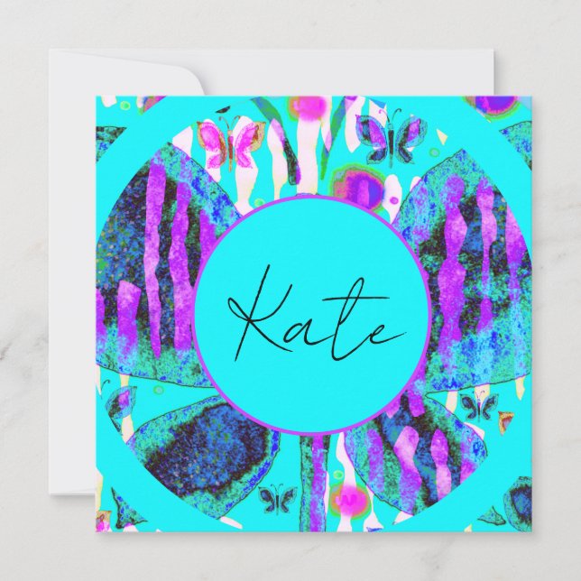 Custom Name Watercolor Butterfly Blue Purple Pink  Card (Front)