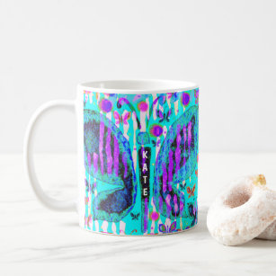 Custom Name Watercolor Butterfly Blue Purple Pink  Coffee Mug