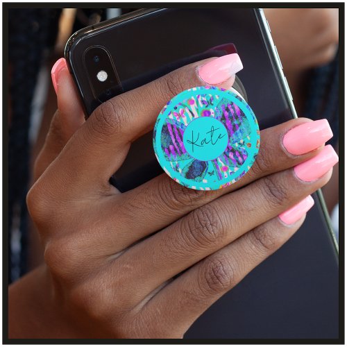 Custom Name Watercolor Butterfly Blue Purple Pink  PopSocket