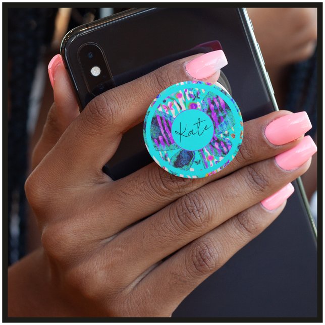 Custom Name Watercolor Butterfly Blue Purple Pink  PopSocket (Creator Uploaded)