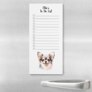 Custom Name Watercolor Chihuahua Dog To Do List Magnetic Notepad