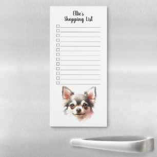 Custom Name Watercolor Chihuahua Shopping List Magnetic Notepad