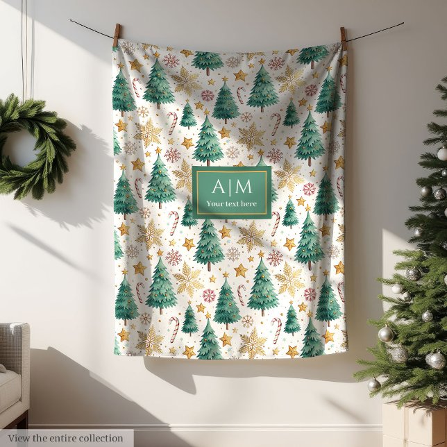 Custom name watercolor Christmas trees fleece gift (Custom name watercolor Christmas trees fleece gift)