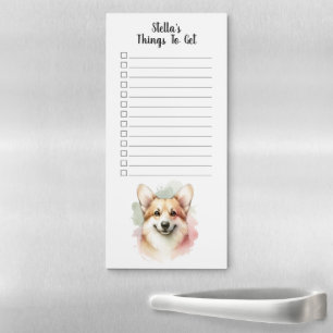 Custom Name Watercolor Corgi Dog Magnetic Notepad