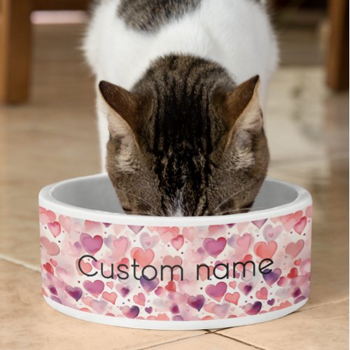 Custom Name Watercolor Cute Hearts Bowl