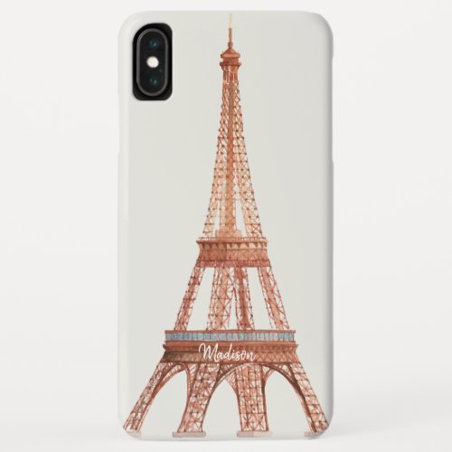 Custom Name  Watercolor Eiffel Tower Paris France iPhone XS Max Case