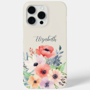Custom Name Watercolor Floral Anemone iPhone 15 Pro Max Case