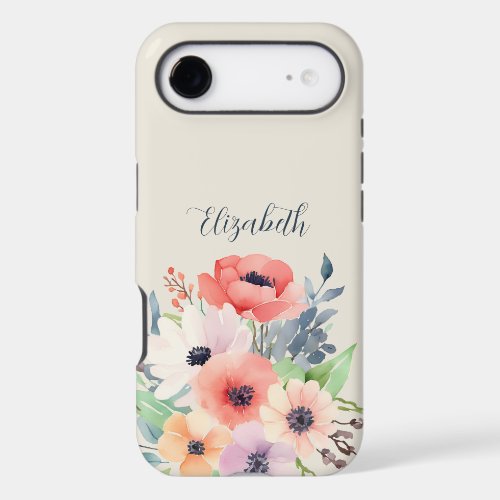 Custom Name Watercolor Floral Anemone iPhone 17 Air Case
