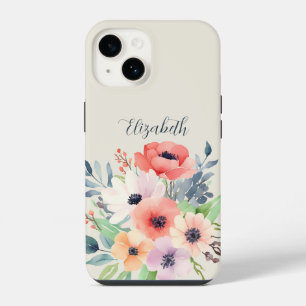 Custom Name Watercolor Floral Anemone iPhone 14 Case